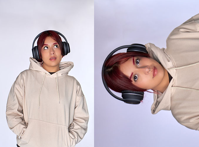 Mujer con Audifonos y Hoddies